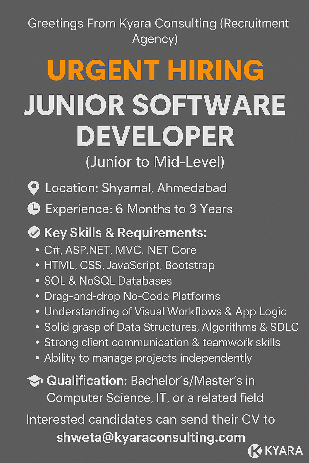 Urgent Hiring: Junior Software Developer (6 Months – 3 Years)