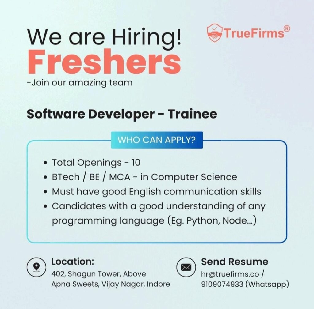 We Are Hiring Freshers!