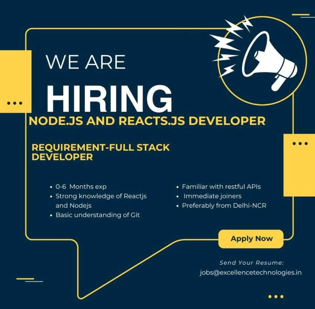 Join Excellence Technologies as a Node.js and React.js Developer