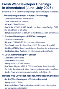 Latest Web Developer Jobs in Ahmedabad 2025