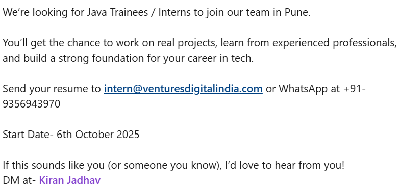 Java Trainee Hiring in Pune 2025