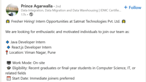 Java & React.js Developer Internships at Satmat Technologies
