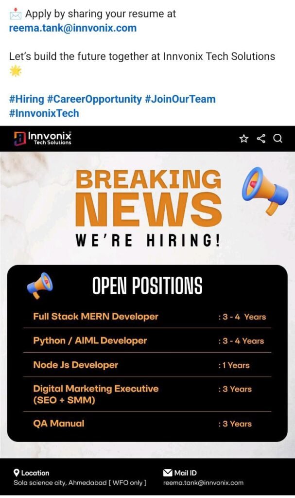 Innvonix Tech Solutions is Hiring 2025