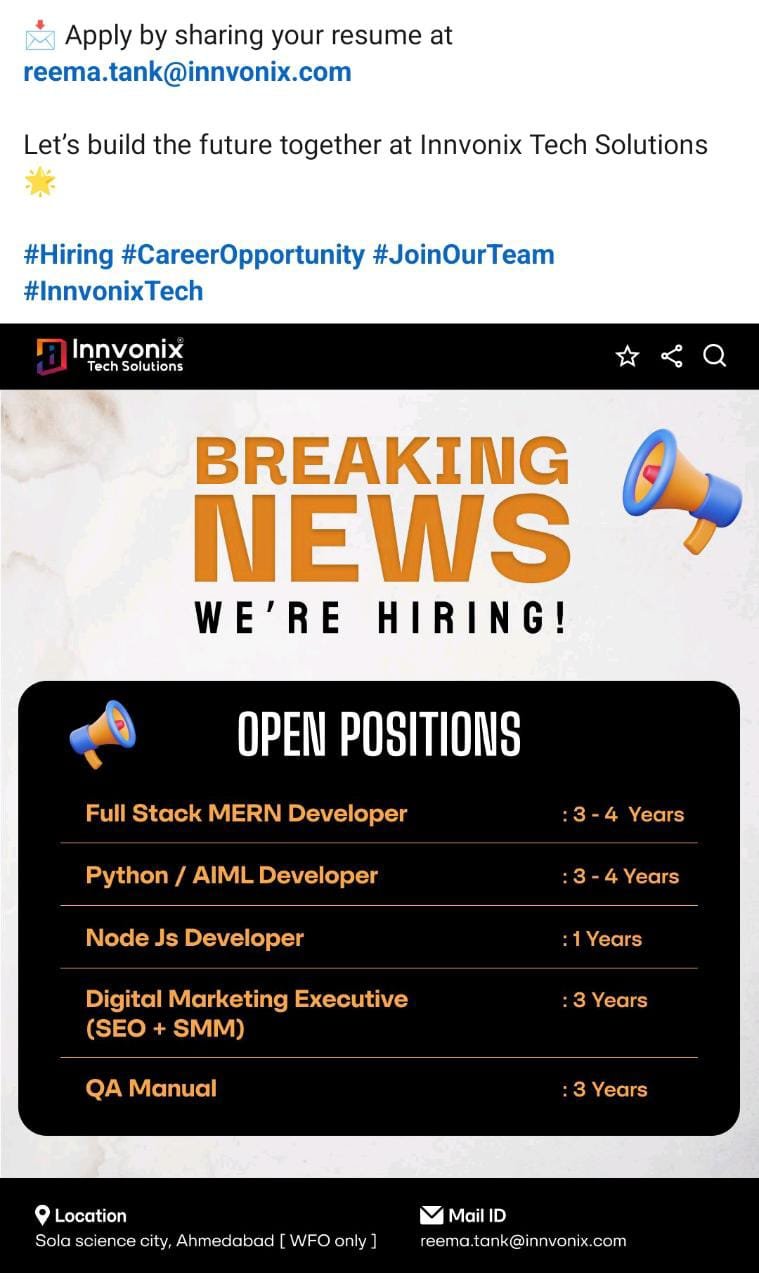 Innvonix Tech Solutions is Hiring 2025